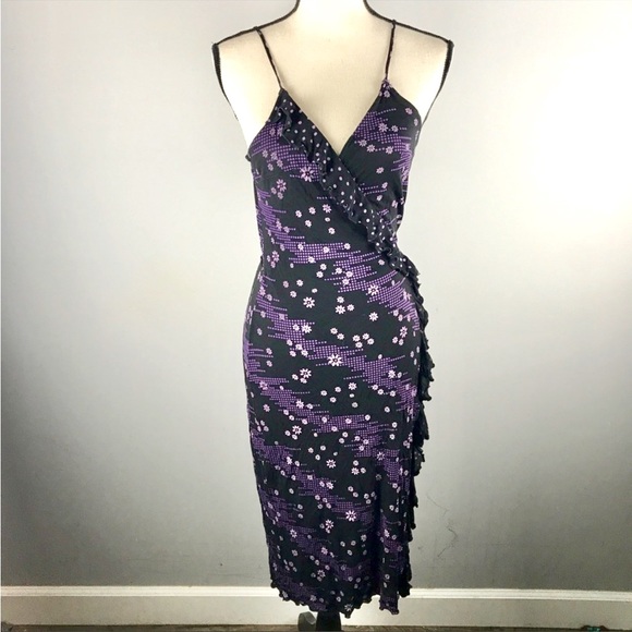 Black & purple dressy wrap dress - Picture 1 of 5